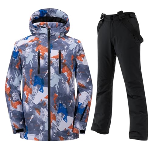 2 teilig Damen herren Set Skijacke & Skihose Skianzug winter outdoor wasserdicht schneeanzug winterjacke mit kapuze abzippbarer atmungsaktiv skianzüge warm Trägern skihose Snowboarden von Jabidoos