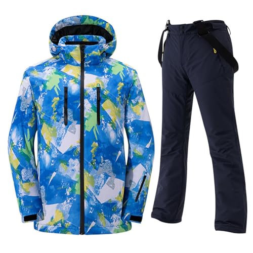 2 teilig Damen herren Set Skijacke & Skihose Skianzug winter outdoor wasserdicht skisuit winterjacke mit kapuze abzippbarer atmungsaktiv skianzüge warm Trägern skihose snowboardjacke von Jabidoos