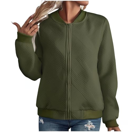 Bomberjacke Damen Blouson Jacke Leichte Langarm Sportjacke Baumwolle Sweatjacke Rundhals ÜBergangsjacke ReißVerschluss Zip Outwear Fleecejacke MäNtel Solid Elegant Pilotenjacke Trainingsjacke, GrüN von Jabidoos