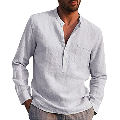 Henley Hemd Herren Langarm Sommerhemd Männer Freizeithemd Leinenhemd Regular Fit Men Shirts Piratenhemd von Jabidoos