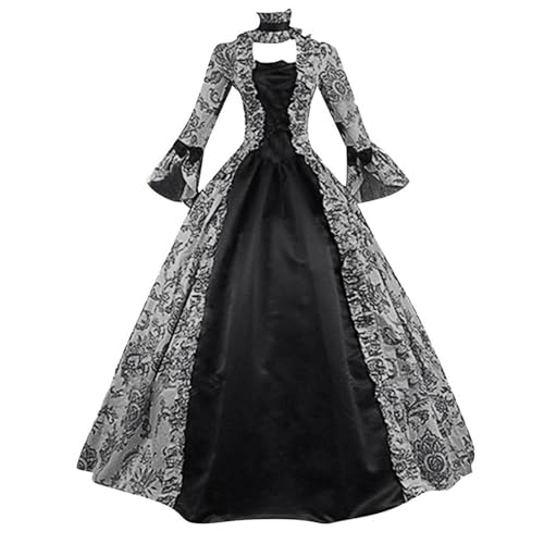Jabidoos Damen Mittelalter Gothic Kleid Spitze Satin Trompetenärmel Bodenlanges Retro Kostüm Gewand Viktorianisches Renaissance Prinzessin Kleidung von Jabidoos