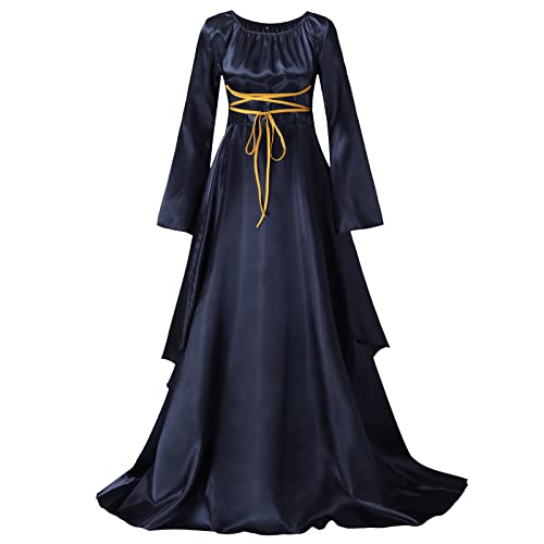 Jabidoos Damen Retro Mittelalter Kleid Gothic Kleider barock Kleid Halloween Maxikleid Vintage Retro Trompetenärmel Karneval Kostüm Frauen Renaissance hexenkostüm Party Kleider von Jabidoos