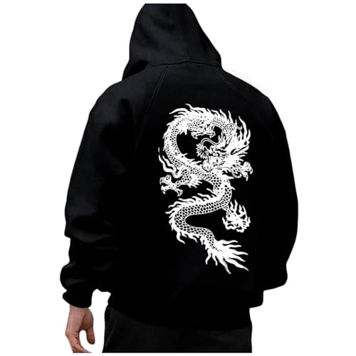 Jabidoos Hoodie Herren Oversize Mit Backprint Y2K Hoody Mit Kapuze Basic Pullover Vintage Print Hoodies Für Männer Anime Kapuzenpullover Schwarzer Coole Streetwear Drip Klamotten Oversized Pulli von Jabidoos