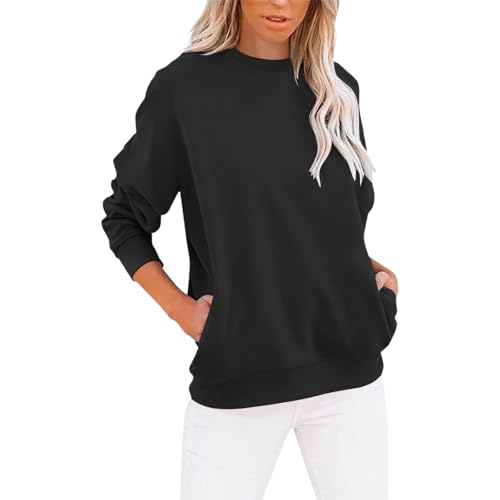 Jabidoos Sweatshirt Damen Pullover Damen Sommer Rundhals Langarmshirt Sommerpullover Leicht Herbst Pulli Baumwolle Casual Langarm Oberteile Tops mit Taschen von Jabidoos