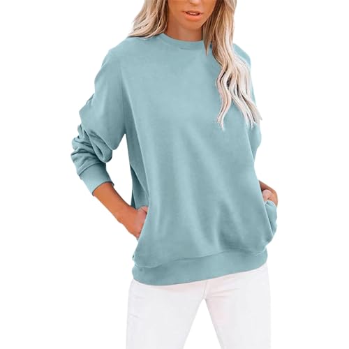 Jabidoos Sweatshirt Damen Pullover Damen Sommer Rundhals Langarmshirt Sommerpullover Leicht Herbst Pulli Baumwolle Casual Langarm Oberteile Tops mit Taschen von Jabidoos
