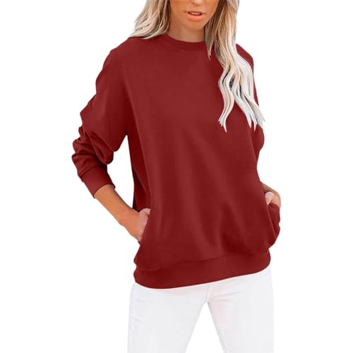 Jabidoos Sweatshirt Damen Pullover Damen Sommer Rundhals Langarmshirt Sommerpullover Leicht Herbst Pulli Baumwolle Casual Langarm Oberteile Tops mit Taschen von Jabidoos