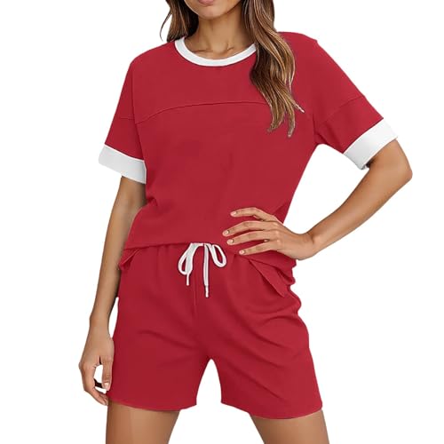 Jabidoos Zweiteiler Damen Sommer Outfits Set Freizeit T-Shirt Und Short Schlafshorts Mode NachtwäSche Elegant Casual Baumwolle Bequem Lounge Sets Loungewear von Jabidoos