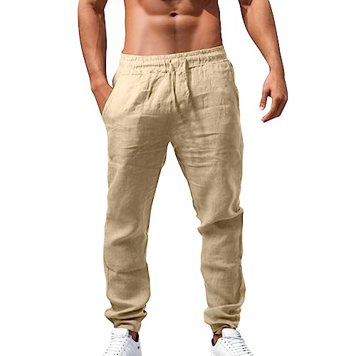 Leinenhosen Herren Leichte Sommerhose Lang - Sommer Stoffhose Mit Gummizug, Einfarbig Loose Fit Standhosen Männer Freizeithose Bequeme Casual Stretch Hose Für Urlaub Strand Alltag von Jabidoos