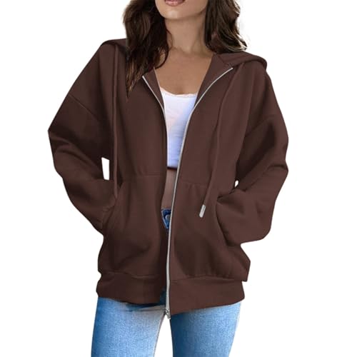 Sweatjacke Damen Hoodie Damen Baumwoll Fleecejacke Kapuzenjacke Herbst LangSportjacke Kapuzenpullover Mit Kapuze Reißverschluss Mantel Oversize Pullover Jacke von Jabidoos