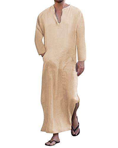 Jacansi Bademantel Dünn Herren Langarm Thobe Nachthemd Baumwolle Pyjamas Für Männer mit Tasche Khaki L von Jacansi