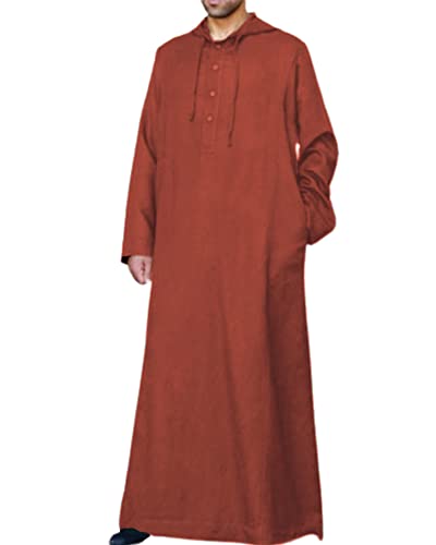 Jacansi Baumwolle Knopf Lose Langarm Kaftan Herren Lang Einfarbig Roben mit Taschen Ziegelrot M von Jacansi