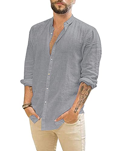 Jacansi Einfarbig Hemd Herren Langarm Knopfhemd Leinenhemd Herren Bequemes Freizeithemd Dunkelgrau M von Jacansi