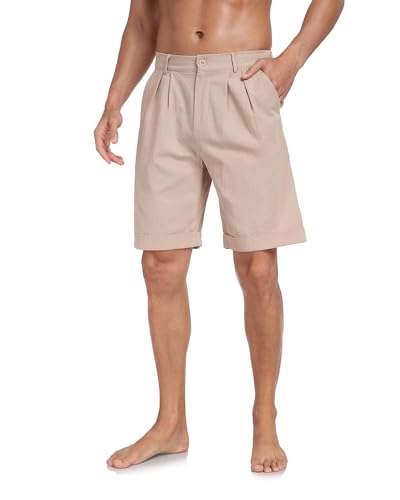 Jacansi Herren Casual Shorts Leinen Leichte Elastische Taille Knopfverschluss Sommer Shorts mit Taschen Khaki XXL von Jacansi