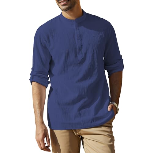 Jacansi Herren Henley Shirt Einfach Tops Reguläre Passform Knopf Langarm Leinen Hemden Marine M Jacansi Herren Henley Shirt Einfach Tops Reguläre Passform Knopf Langarm Leinen Hemden Marine M von Jacansi