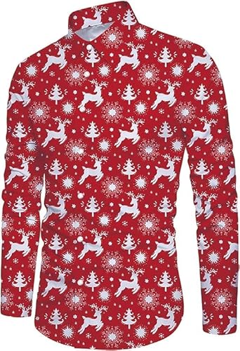 Jacansi Herren Lustige Gedruckte Weihnachts Pullover Hemden Langarm Festival Party Freizeitkleidung Rot 3XL von Jacansi