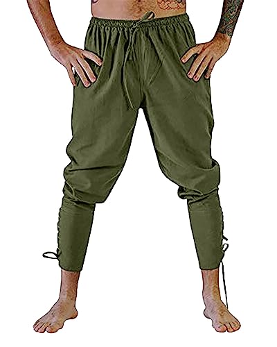 Jacansi Herren Mittelalterliche Renaissance-Hose Piraten Hose Männer Steampunk Freizeithose Armeegrün XL von Jacansi