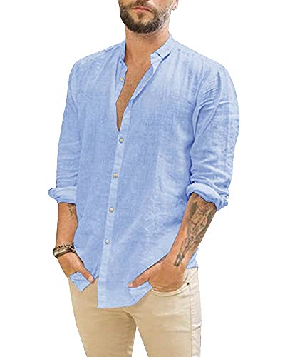 Jacansi Herrenhemd Langarmhemd Button-Down-Shirt Herren Sommerhemd Langarm Baumwollhemd Blau 3XL von Jacansi