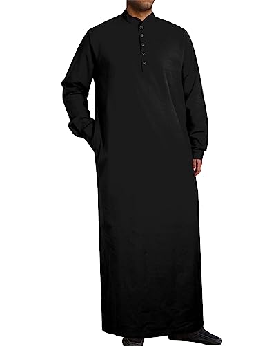 Jacansi Kaftan Arabisches Gewand Herren Baumwolle Bademantel Dünn Langarm Robe Herren Schwarz 2XL von Jacansi