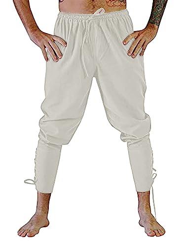 Jacansi Mittelalter Hose Jungen Steampunk Hosen Herren Piratenhose Cosplay Fueri Herren Kostüm Weiße L von Jacansi