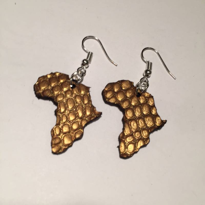 Goldohrringe, Afrika Karte, Echtem Lederohrringe, Kleine Leichte Ohrringe von JacarandaCraft