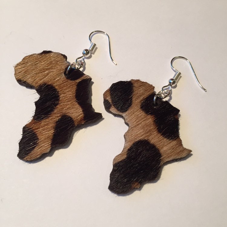 Leopard Print Afrika Ohrringe, Wut Verstecken, Ohrringe Aus Echtem Leder, Leichte Behaarte von JacarandaCraft