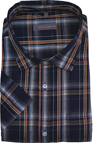 Jack Gordon Herren Freizeithemd mit Kentkragen, Kurzarm, Kariert, Marine/Orange, 8167, Gr. 4XL 49/50 von Jack Gordon