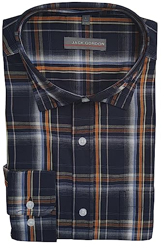 Jack Gordon Herren Freizeithemd mit Kentkragen, Langarm, Kariert, Marine/Orange, 8166, Gr. XXL 45/46 von Jack Gordon