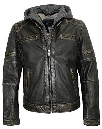 Jack Hanter - Herren Lederjacke Lammnappa Bikerjacke Kapuze schwarz-beige Größe 46 von Jack Hanter