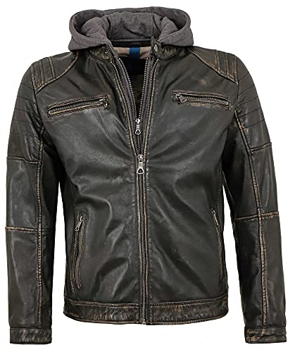 Jack Hanter - Herren Lederjacke Lammnappa Bikerjacke Kapuze schwarz-beige Größe 56 von Jack Hanter