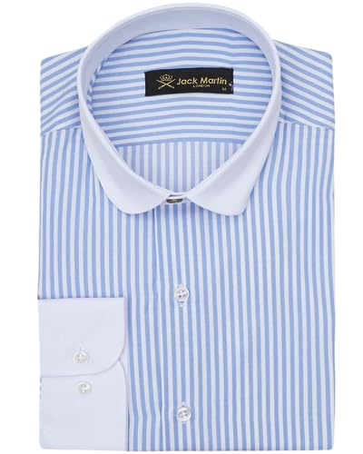 Hemden mit Clubkragen für Herren | Langarmhemd für Herren | Herrenhemden | Herrenhemden lässig stilvoll | Button-Up-Shirt für Herren, Blau gestreift, XX-Large von Jack Martin London