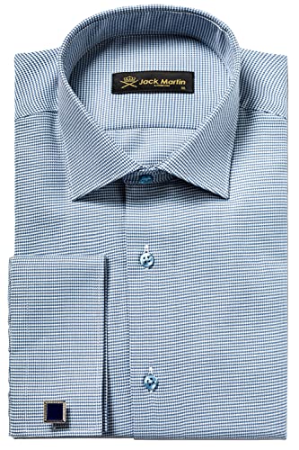 Jack Martin - Hahnentritt Hemd mit Manschettenknöpfen - Slim Fit Business-Hemd für Herren (M, Blue) von Jack Martin London