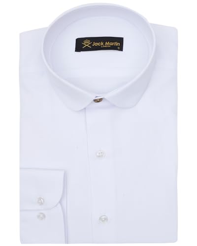 Jack Martin London Hemd mit Rundkragen für Herren | Slim-Fit-Businesshemden & Freizeithemden mit Rundkragen | Hemd im Retro-Stil (Fischgrätenmuster Weiss, XXL) von Jack Martin London