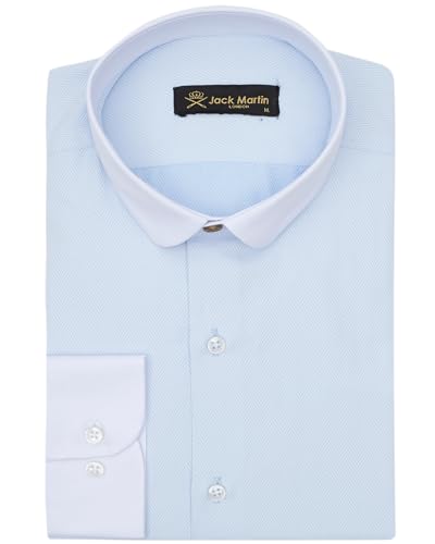 Jack Martin London Hemd mit Rundkragen für Herren | Slim-Fit-Businesshemden & Freizeithemden mit Rundkragen | Hemd im Retro-Stil (Fischgrätenmuster Blau, XL) von Jack Martin London