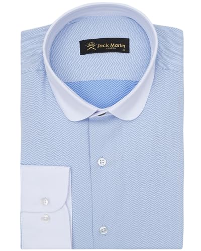 Jack Martin London Hemd mit Rundkragen für Herren | Slim-Fit-Businesshemden & Freizeithemden mit Rundkragen | Hemd im Retro-Stil (Fischgrätenmuster Dunkelblau, XL) von Jack Martin London