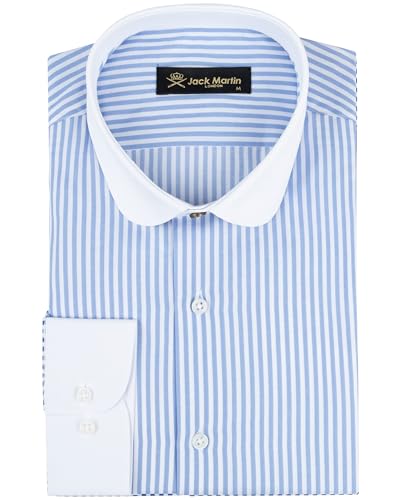 Jack Martin London Hemd mit Rundkragen für Herren | Slim-Fit-Businesshemden & Freizeithemden mit Rundkragen | Hemd im Retro-Stil (Gestreiftes Hellblau, XL) von Jack Martin London
