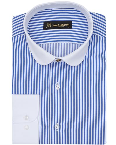 Jack Martin London Hemd mit Rundkragen für Herren | Slim-Fit-Businesshemden & Freizeithemden mit Rundkragen | Hemd im Retro-Stil (Gestreiftes Royalblau, XXL) von Jack Martin London