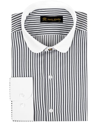 Jack Martin London Hemd mit Rundkragen für Herren | Slim-Fit-Businesshemden & Freizeithemden mit Rundkragen | Hemd im Retro-Stil (Gestreiftes Schwarz, S) von Jack Martin London