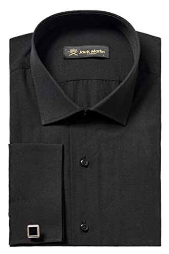 Jack Martin London Herren Businesshemd mit Manschettenknöpfen - Slim Fit Business Freizeit Anzugshemd Für Herren (Black, XL) von Jack Martin London