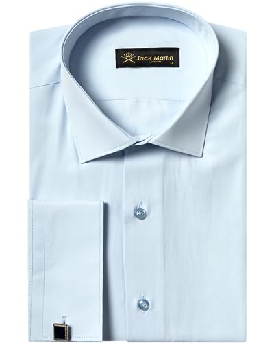 Jack Martin London Herren Businesshemd mit Manschettenknöpfen - Slim Fit Business Freizeit Anzugshemd Für Herren (Blue, M) von Jack Martin London