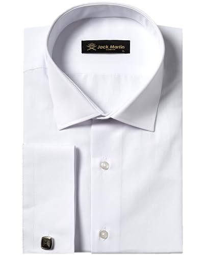 Jack Martin London Herren Businesshemd mit Manschettenknöpfen - Slim Fit Business Freizeit Anzugshemd Für Herren (White, M) von Jack Martin London