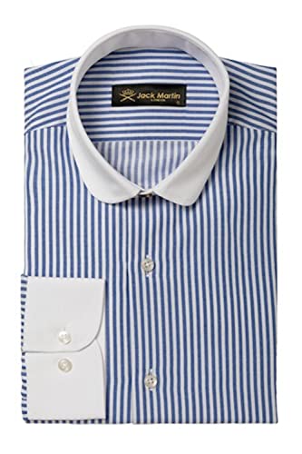 Jack Martin - Rundkragen Gestreiftes Hemd - Herren Slim Fit Businesshemden & Casualhemden (Dunkelblau, 3XL) von Jack Martin London