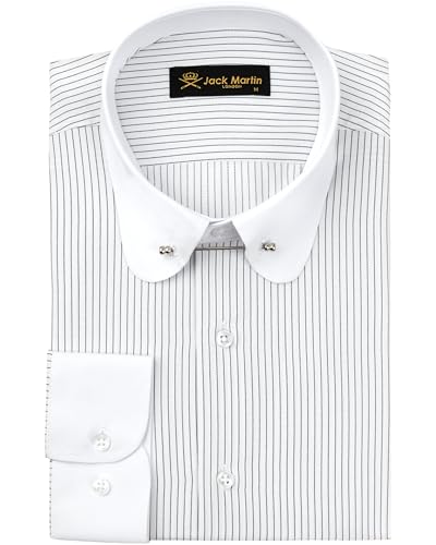 Jack Martin Herrenhemd mit Rundkragen und Nadelkragen | Langarm-Business- und Hochzeitshemden | Stylische Freizeithemden für Herren (Gestreift Schwarz,M) von Jack Martin