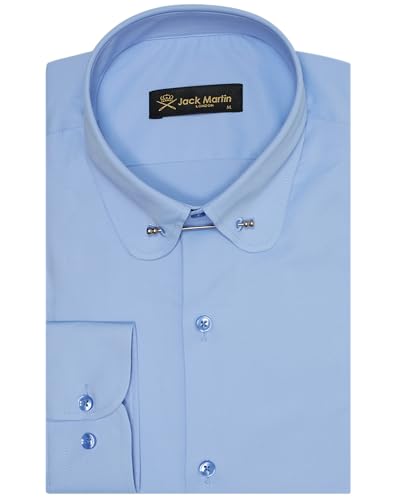 Jack Martin Herrenhemd mit Rundkragen und Nadelkragen | Langarm-Business- und Hochzeitshemden | Stylische Freizeithemden für Herren (Schlichtes Blau,L) von Jack Martin