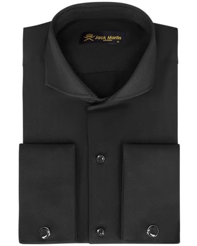 Jack Martin Herrenhemden mit französischen Manschetten und Haifischkragen | Manschettenknöpfe Inklusive | Luxuriöses Langarm-Formhemd für Herren (Fischgräten, Schwarz, XXL) von Jack Martin
