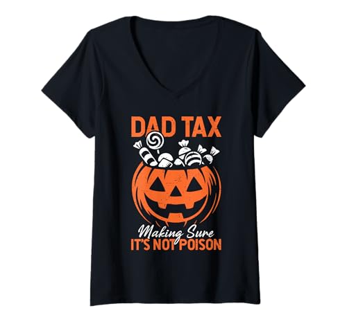 Damen Dad Tax Candy IRS Agent Halloween geschnitzter Kürbis passend T-Shirt mit V-Ausschnitt von Jack O' Lantern Bucket Tax Collector Family Shirts
