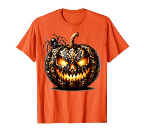 Black Pumpkin Graphic for Women Men Creepy Spider Halloween T-Shirt von Jack O Lantern Halloween Black Pumpkin Gifts
