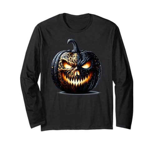 Creepy Halloween Graphic for Women Men Black Pumpkin Face Langarmshirt von Jack O Lantern Halloween Black Pumpkin Gifts