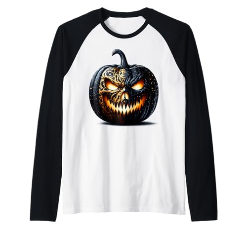 Creepy Halloween Graphic for Women Men Black Pumpkin Face Raglan von Jack O Lantern Halloween Black Pumpkin Gifts