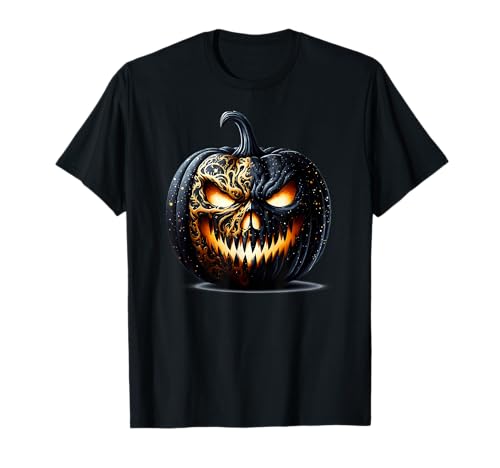 Creepy Halloween Graphic for Women Men Black Pumpkin Face T-Shirt von Jack O Lantern Halloween Black Pumpkin Gifts
