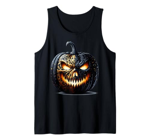 Creepy Halloween Graphic for Women Men Black Pumpkin Face Tank Top von Jack O Lantern Halloween Black Pumpkin Gifts